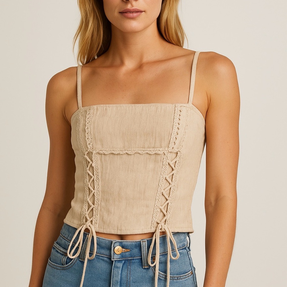 Easel Cream Lace-Up Corset Blouse